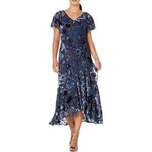 Alex Evenings Sz 14 Velvet Burnout Gown Dress Lace Mother of the Bride Blue